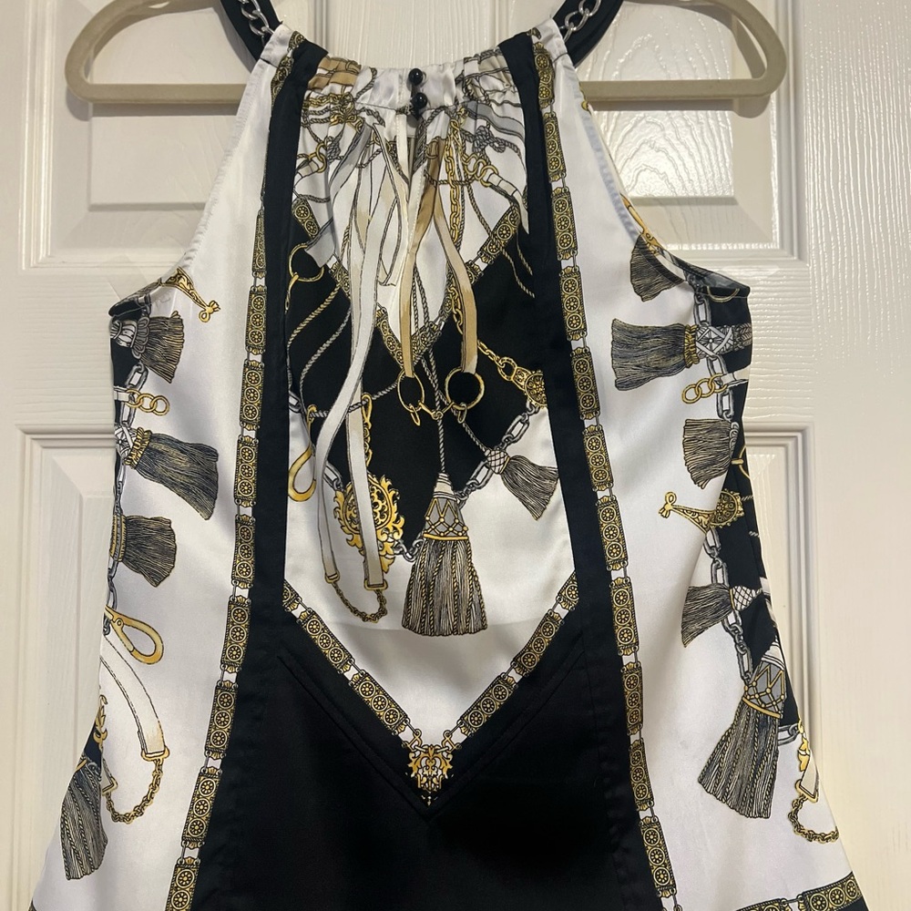 Cache Black and White Top with Gold Details